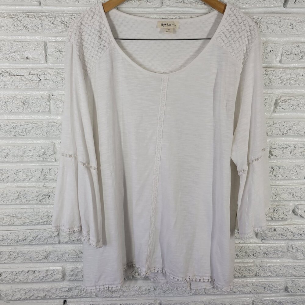 Style & Co Women's 3X Top White 100% Cotton 3/4 Bell Sleeve Pullover WHI38E - Picture 4 of 12